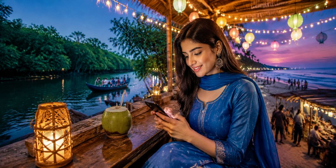 A user in Cox's Bazar playing Teen Patti in a salwar kameez
